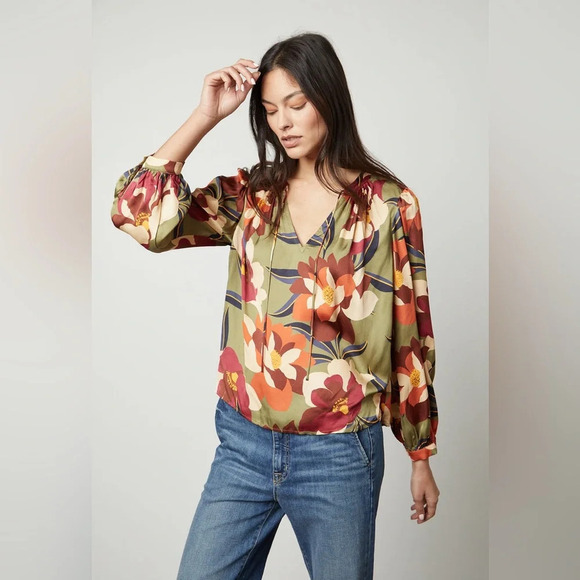 Velvet by Graham &  Spencer Isra Satin Printed Blouse - Picture 1 of 12